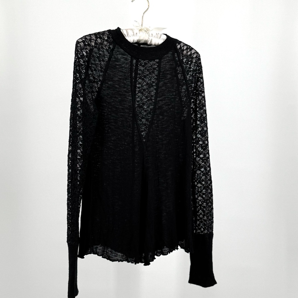 Intimately Free People Black Lace Longsleeve Top Size M